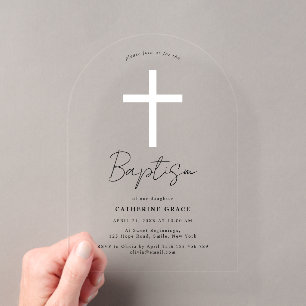 Invitaciones Acrílicas Bautismo y Cristo Moderno Cruz Blanca