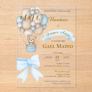 Invitaciones Acrílicas bautismo y primer cumpleaños Acrylic con globos a
