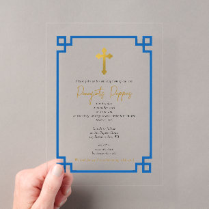 Invitaciones Acrílicas Bautizo de niño de la Iglesia ortodoxa griega con