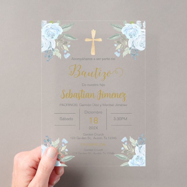 Invitaciones Acrílicas Bautizo español niño (Insitu (portátil))