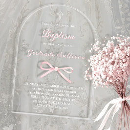 Invitaciones Acrílicas Bautizo lazo rosa