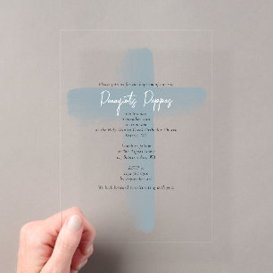 Invitaciones Acrílicas Bautizo Ortodoxo Griego Azul Polvoriento Niño Baut