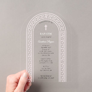 Invitaciones Acrílicas Bautizo Ortodoxo Griego Cristo Rosa Clave Griega