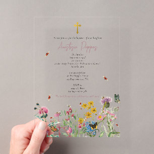 Invitaciones Acrílicas Bautizo Ortodoxo Griego de Flores Silvestres