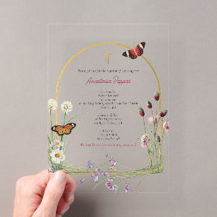 Invitaciones Acrílicas Bautizo Ortodoxo Griego de niña Wildflower