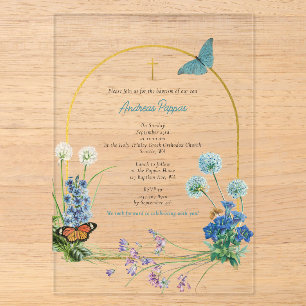 Invitaciones Acrílicas Bautizo Ortodoxo Griego Niño Flor Silvestre