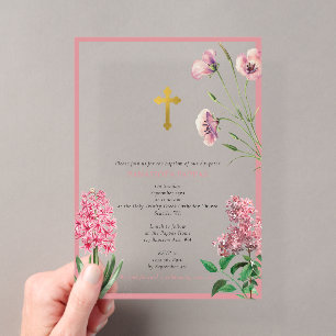 Invitaciones Acrílicas Bautizo Ortodoxo Griego Rosa Floral