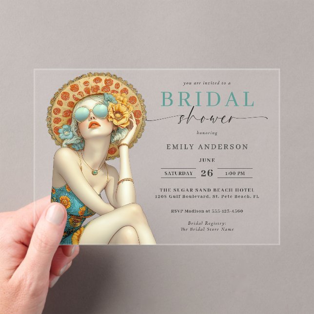 Invitaciones Acrílicas Beach Glam by the Sea Bridal Shower Pool Fiesta (Insitu (portátil))