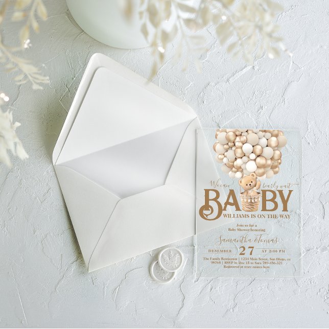 Invitaciones Acrílicas Bear Balloons Bearly Wait Baby Shower (Subido por el creador)