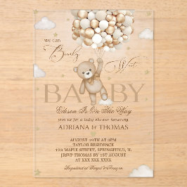 Invitaciones Acrílicas Bear Bearly Wait Neutral Gold Baby Shower