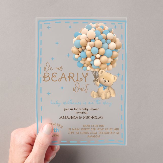 Invitaciones Acrílicas Bearly Wait Blue Boy Baby Shower (Insitu (portátil))