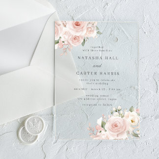 Invitaciones Acrílicas Beautiful Blush Flowers Elegant Wedding