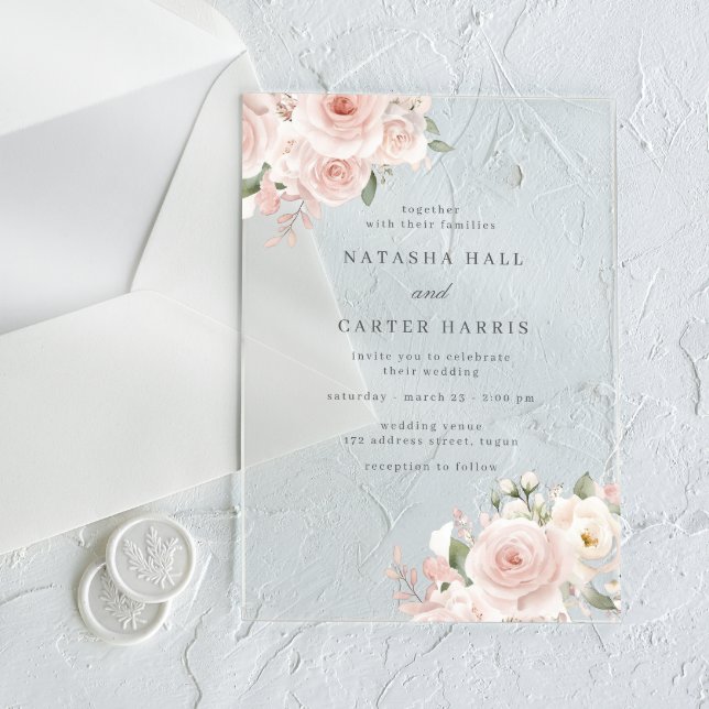 Invitaciones Acrílicas Beautiful Blush Flowers Elegant Wedding (Subido por el creador)
