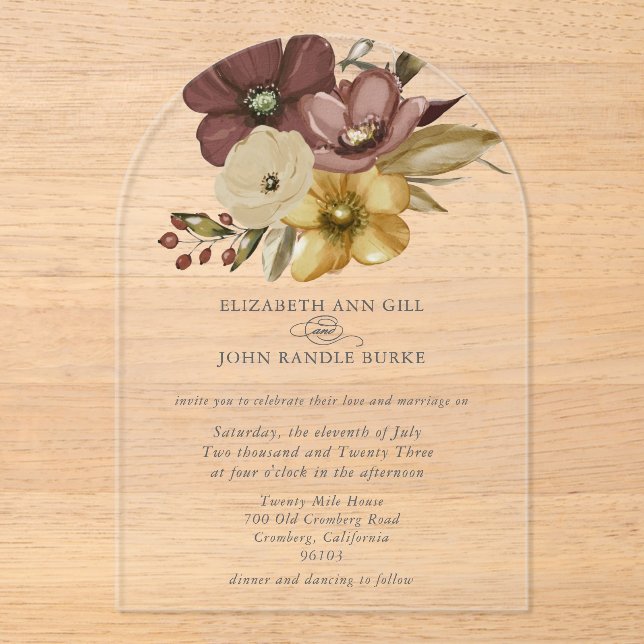 Invitaciones Acrílicas Beautiful boho neutral wedding  (Anverso)