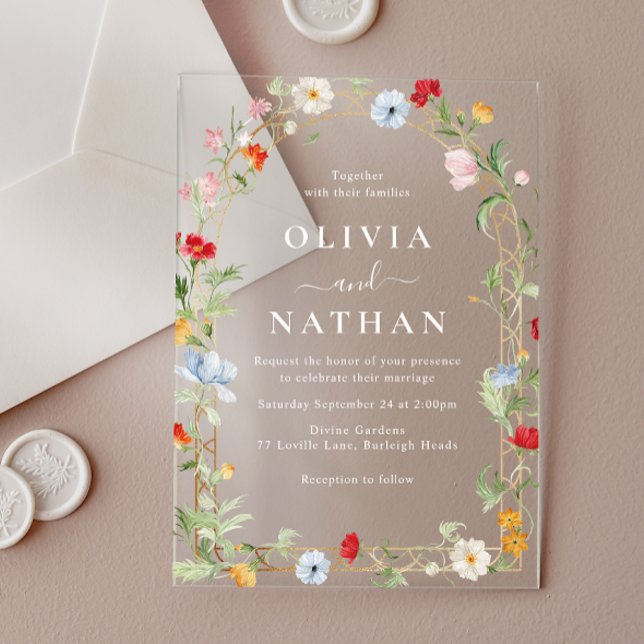 Invitaciones Acrílicas Beautiful Floral Wildflower Wreath Wedding (Subido por el creador)