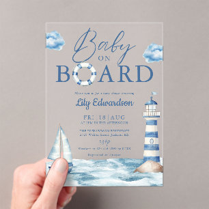 Invitaciones Acrílicas Bebé a Bordo Baby Shower Náutico Azul
