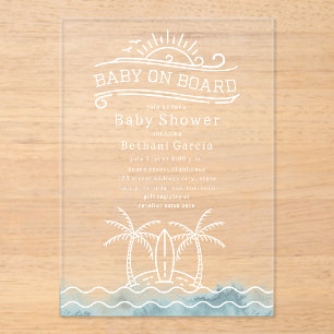 Invitaciones Acrílicas Bebé a bordo de las olas oceánicas Baby Shower neu