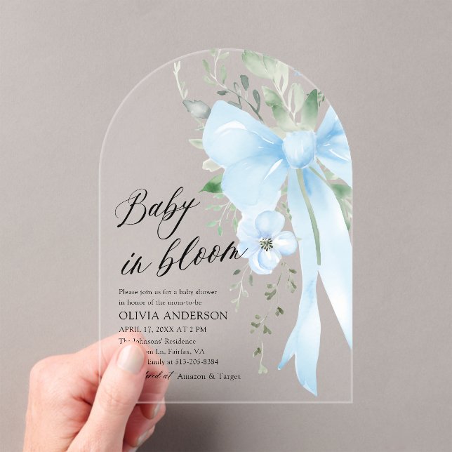 Invitaciones Acrílicas Bebé azul en el arco de Baby Shower de un niño flo (Insitu (portátil))