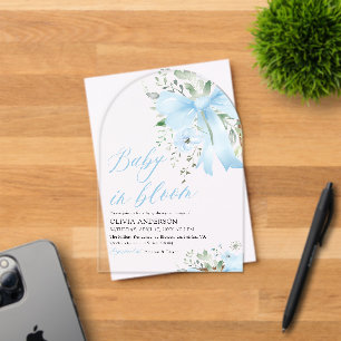 Invitaciones Acrílicas Bebé azul en el Baby Shower floral de un niño flor