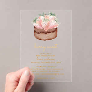 Invitaciones Acrílicas Bebé con Cupcake de Fresa Dulce Fiesta de Revelaci