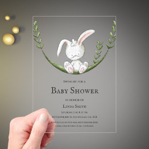 Invitaciones Acrílicas Bebé conejo lindo cumpleaños género neutral