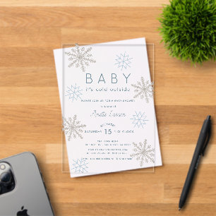 Invitaciones Acrílicas Bebé Copo de Nieve Azul Está Haciento Frío Afuera 