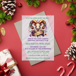 Invitaciones Acrílicas Bebé de Aries con lavanda y verde Cumpleaños Temát