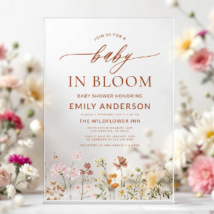 Invitaciones Acrílicas Bebé de flores silvestres beige en Baby Shower en