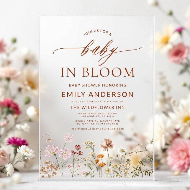 Invitaciones Acrílicas Bebé de flores silvestres beige en Baby Shower en  (Subido por el creador)