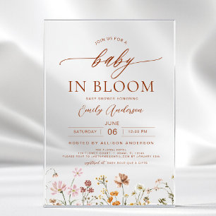 Invitaciones Acrílicas Bebé de flores silvestres de primavera en un Baby