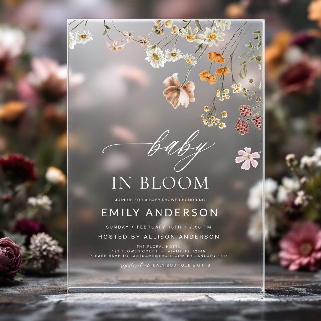 Invitaciones Acrílicas Bebé de flores silvestres en el Baby Shower de Blo (Subido por el creador)