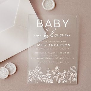 Invitaciones Acrílicas Bebé de flores silvestres en el Baby Shower de Blo