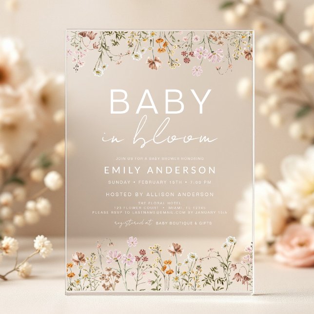 Invitaciones Acrílicas Bebé de flores silvestres en el Baby Shower de Blo (Subido por el creador)