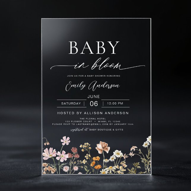 Invitaciones Acrílicas Bebé de flores silvestres en el Baby Shower de Blo (Subido por el creador)