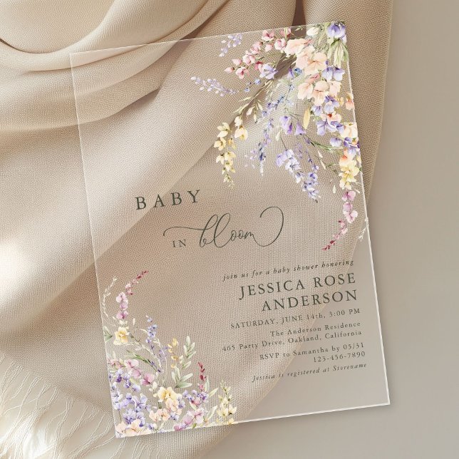 Invitaciones Acrílicas Bebé de flores silvestres en el Baby Shower de Blo (Subido por el creador)