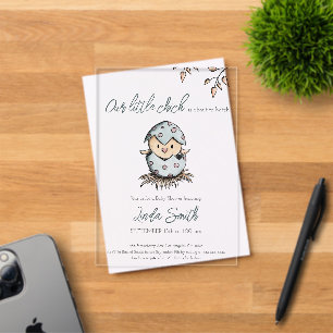 Invitaciones Acrílicas Bebé de género neutro con pajarito en acuarela par