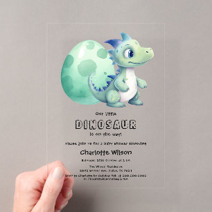 Invitaciones Acrílicas Bebé Dinosaurio Adorable con su Huevo Fiesta de Cu