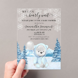 Invitaciones Acrílicas Bebé ducha invierno Teddy Bear