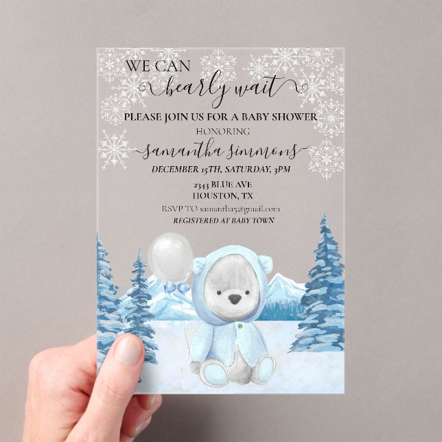 Invitaciones Acrílicas Bebé ducha invierno Teddy Bear (Insitu (portátil))