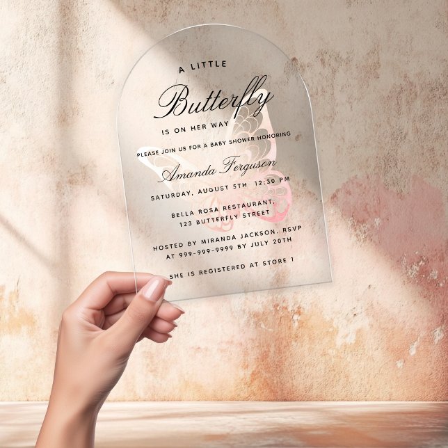 Invitaciones Acrílicas Bebé ducha mariposa arco chica rosa (Subido por el creador)