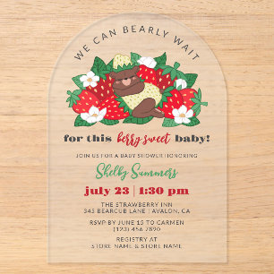 Invitaciones Acrílicas Bebé Dulce de Fresa Celebración de Bebé Neutral