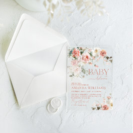 Invitaciones Acrílicas Bebé en Baby Shower, Chica floral de rosas rosadas