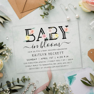 Invitaciones Acrílicas Bebé En Bloom Floral Baby Shower