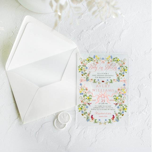 Invitaciones Acrílicas Bebé en el Baby Shower Chica Floral de Bow Rosado (Subido por el creador)