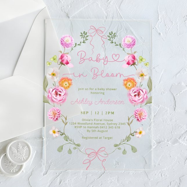 Invitaciones Acrílicas Bebé en flor de sangre Baby Shower de vaca rosa (Subido por el creador)