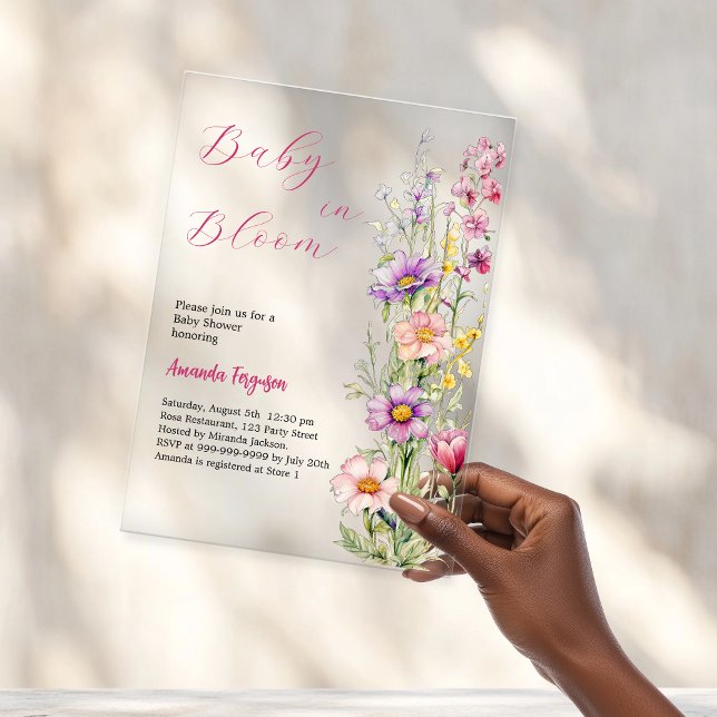 Invitaciones Acrílicas Bebé en flor floral rosa morado claro Baby Shower (Subido por el creador)
