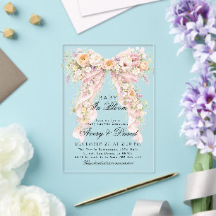 Invitaciones Acrílicas Bebé en flor Razo Floral Niña Baby Shower