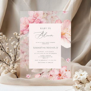 Invitaciones Acrílicas Bebé en flor Sakura rubor rosa niña baby shower
