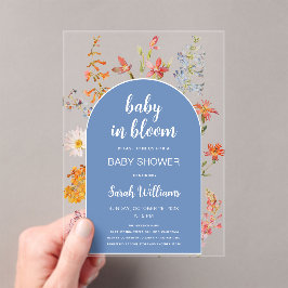 Invitaciones Acrílicas Bebé en flor salvaje niño ducha arco azul