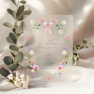 Invitaciones Acrílicas Bebé en Flor Silvestre Rosa Cumpleaños
